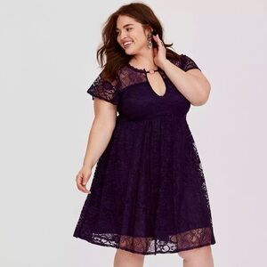 Torrid Mini Lace Trapeze Dress in Aubergine - Stretchy Plus Size 1 Purple